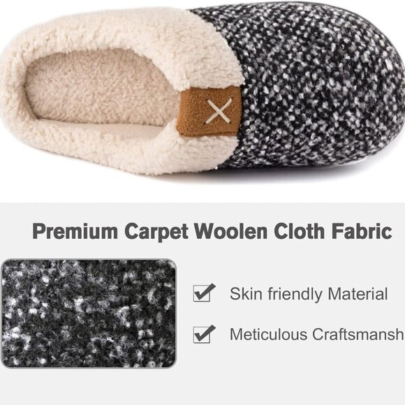 Women's Wool-Like Indoor Slippers Memory Foam Sole Anti-Skid Rubber Sole - Picture 3 of 6